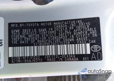 2016 Toyota Corolla S Plus z USA, uszkodzony, nr VIN 2T1BURHE2GC515258